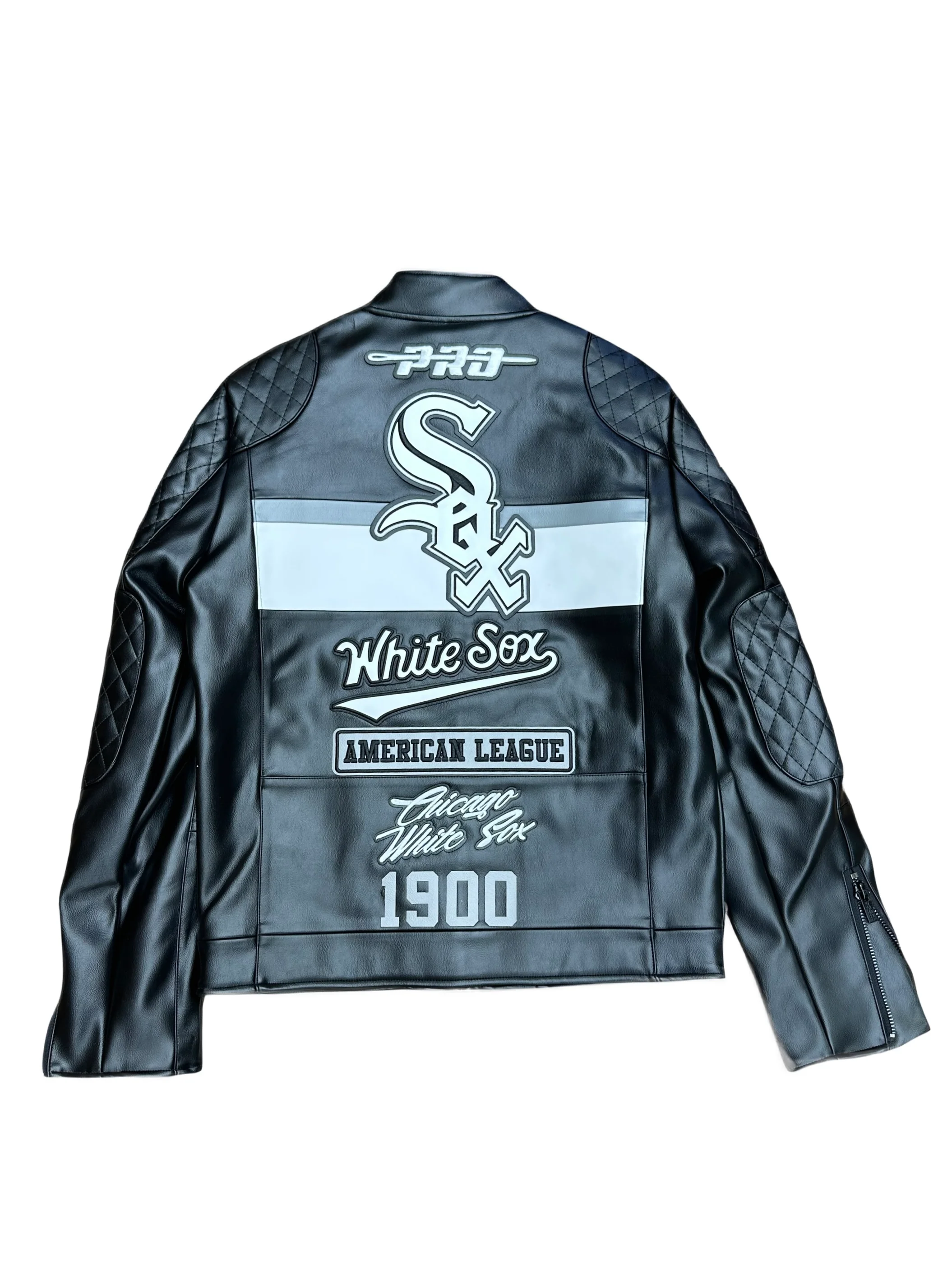 Chicago White Sox Black Biker Moto Leather Jacket - Image 2