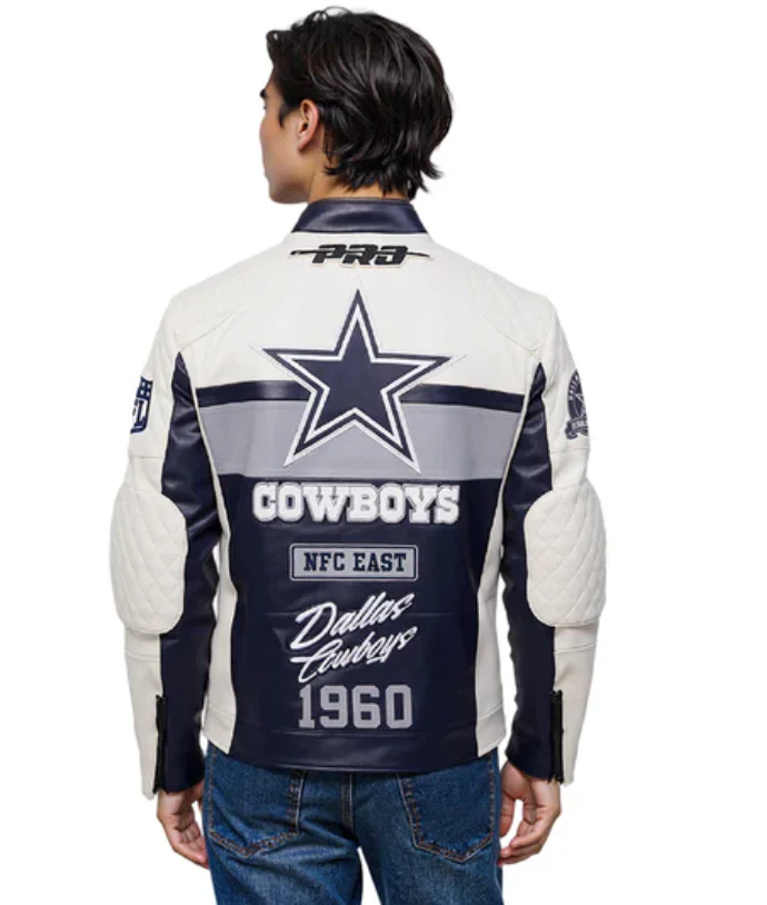 Dallas Cowboys Navy Moto Leather Jacket - Image 2