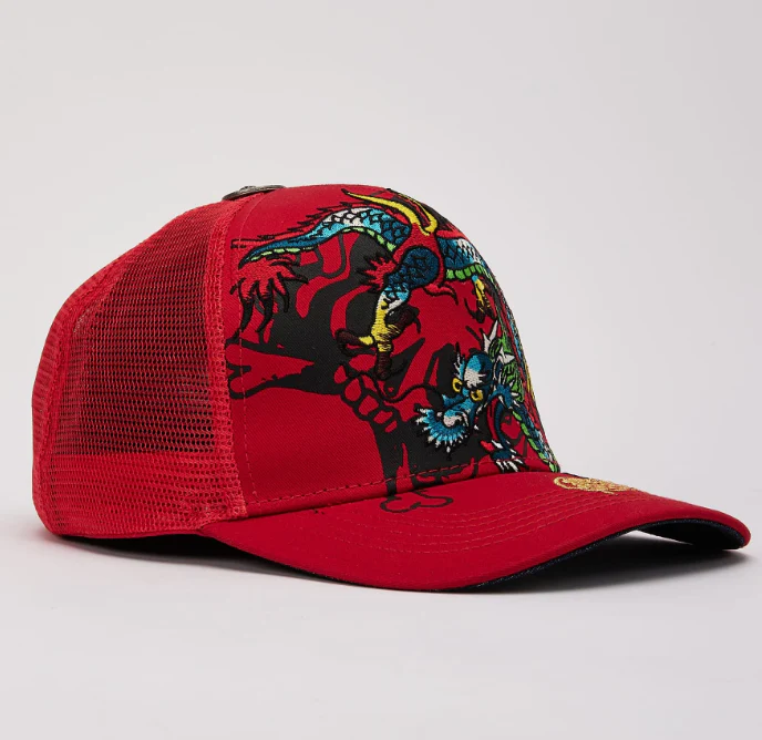 Ed Hardy Red EMBROIDERED DRAGON TRUCKER HAT - Image 2
