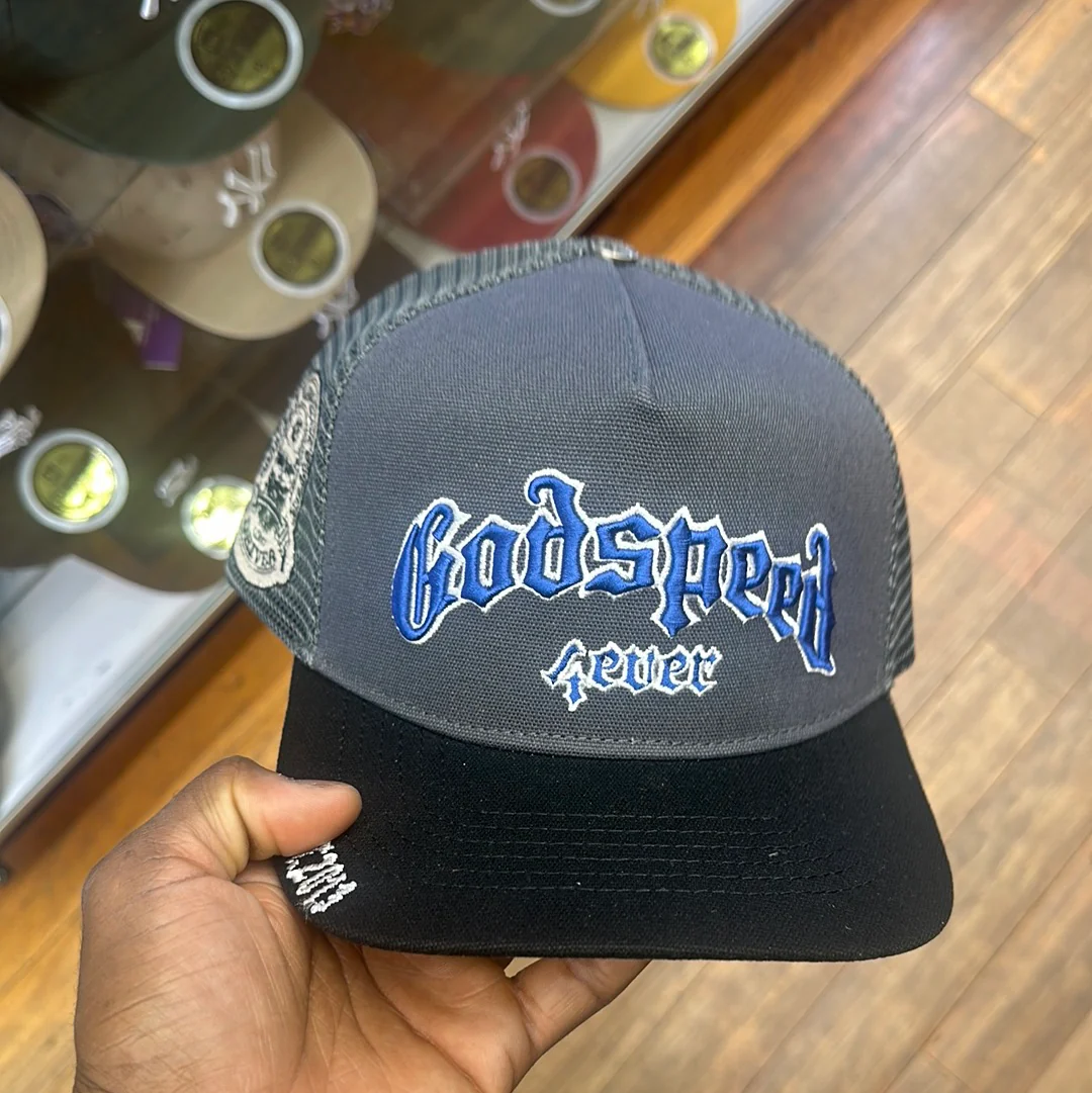 GodSpeed Forever Trucker Hat (Grey/French Blue) - Image 5