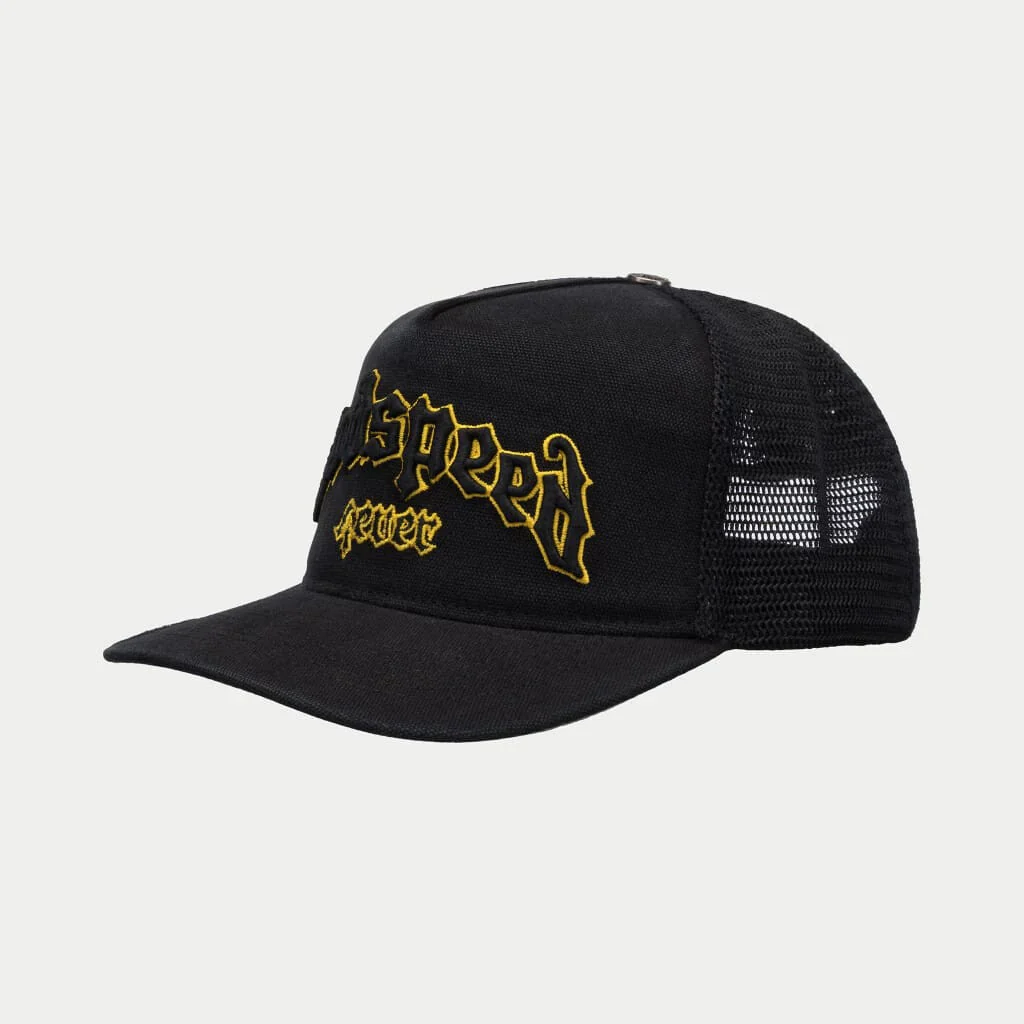 GODSPEED Forever All Black/Yellow Outline Trucker Hat - Image 2
