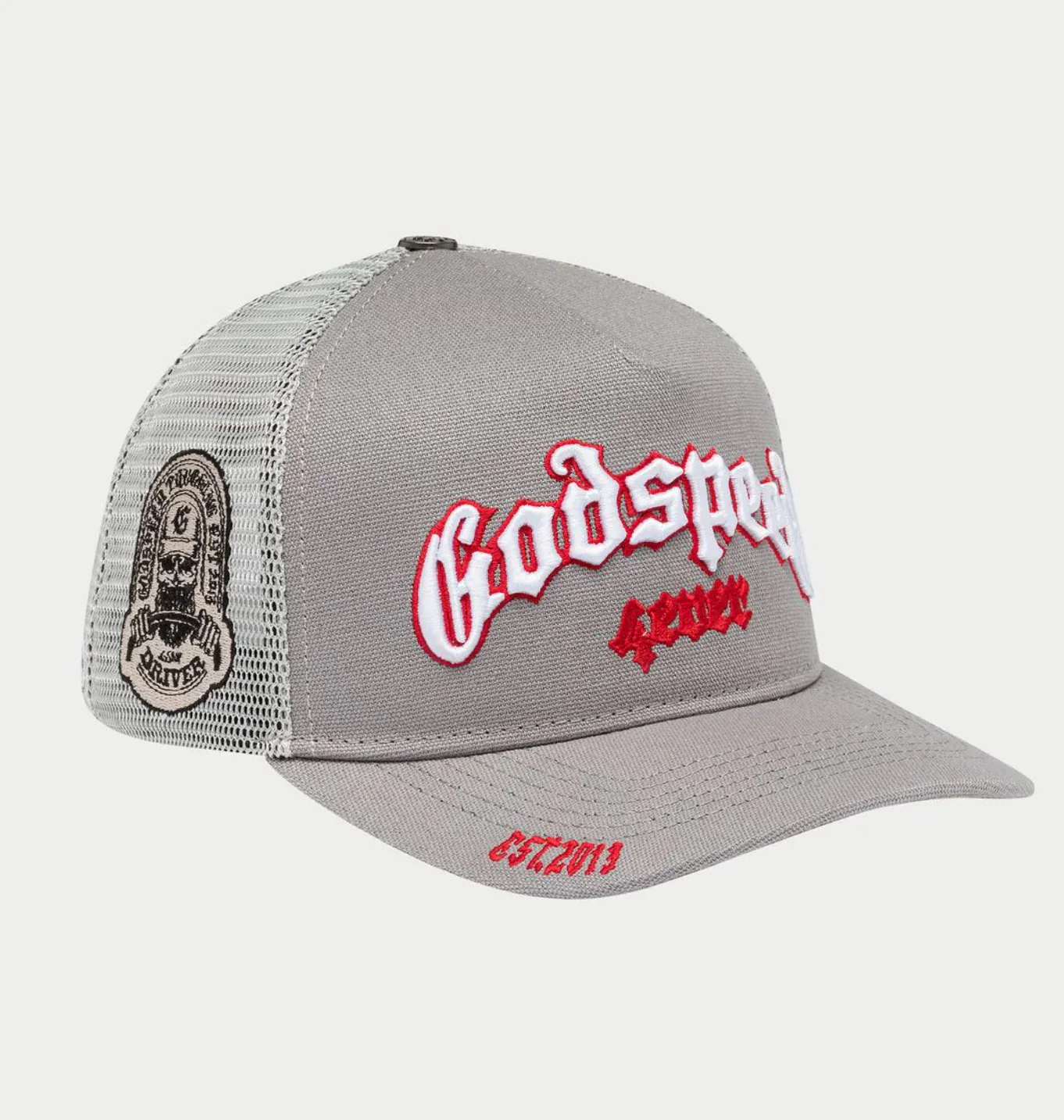 GODSPEED Forever Grey and Red Outline FOREVER TRUCKER HAT - Image 2