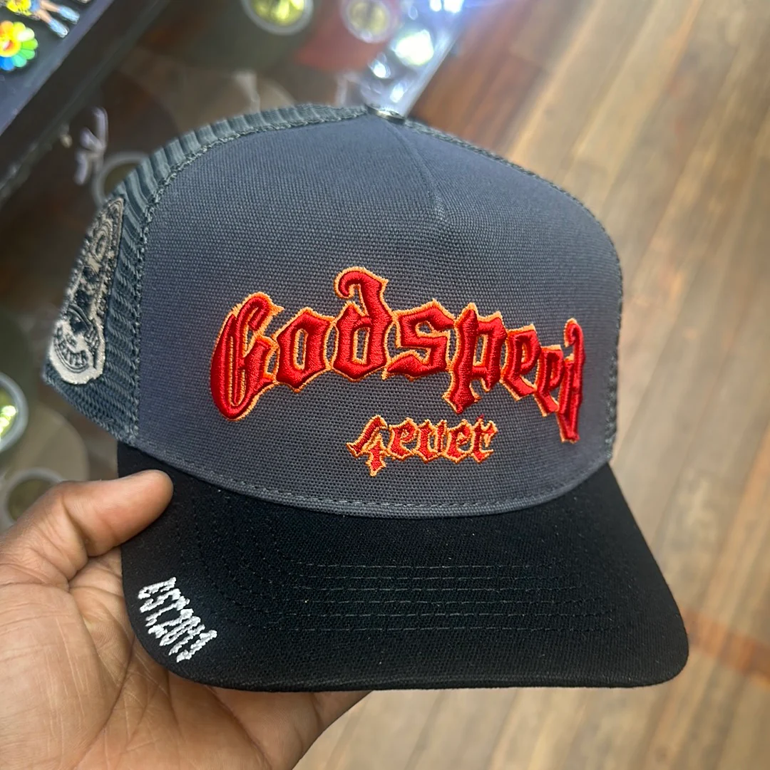 GodSpeed Forever Trucker Hat (Grey/Red) - Image 3