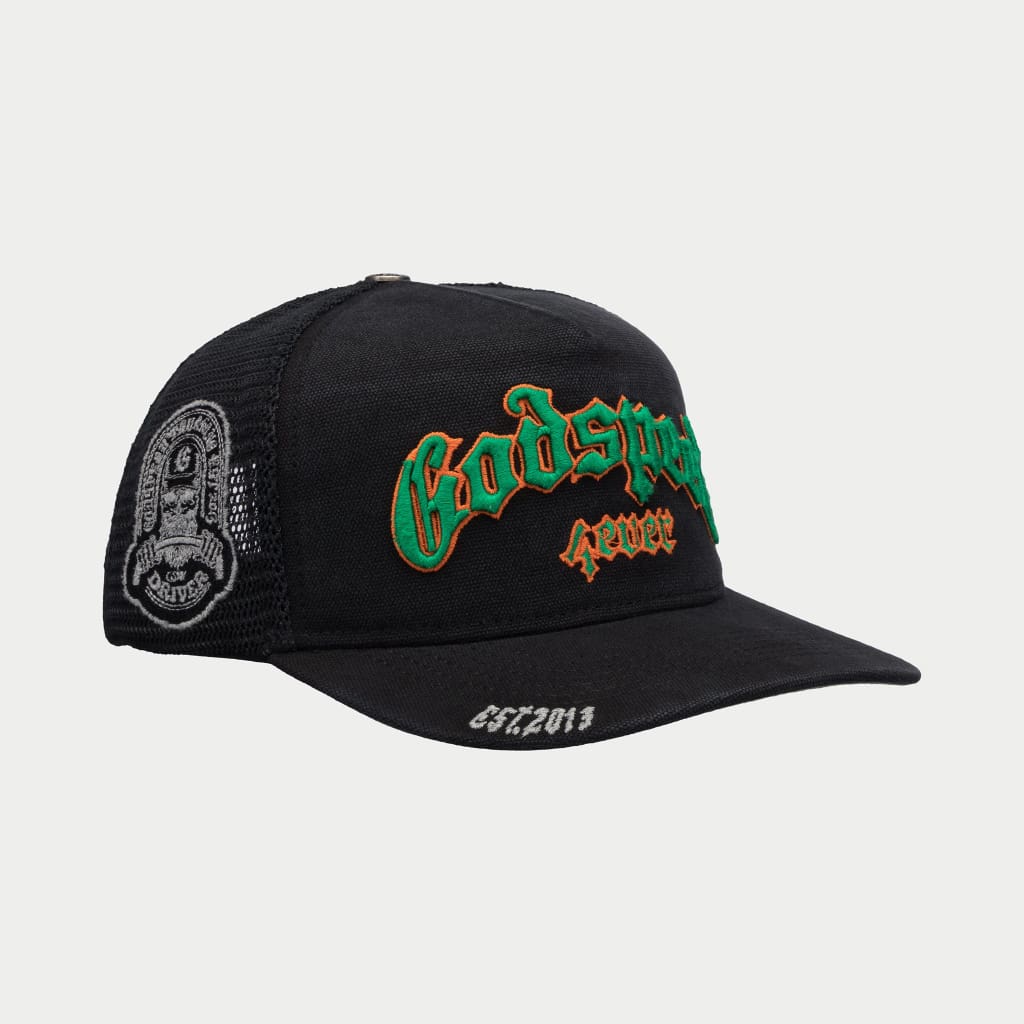 GODSPEED FOREVER TRUCKER HAT (VINTAGE BLACK/GREEN/ORANGE) - Image 2
