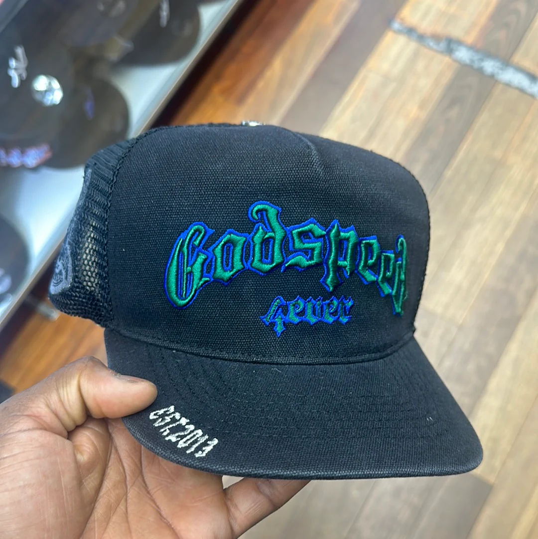 GodSpeed Forever Trucker Hat (Black Washed/Green) - Image 5