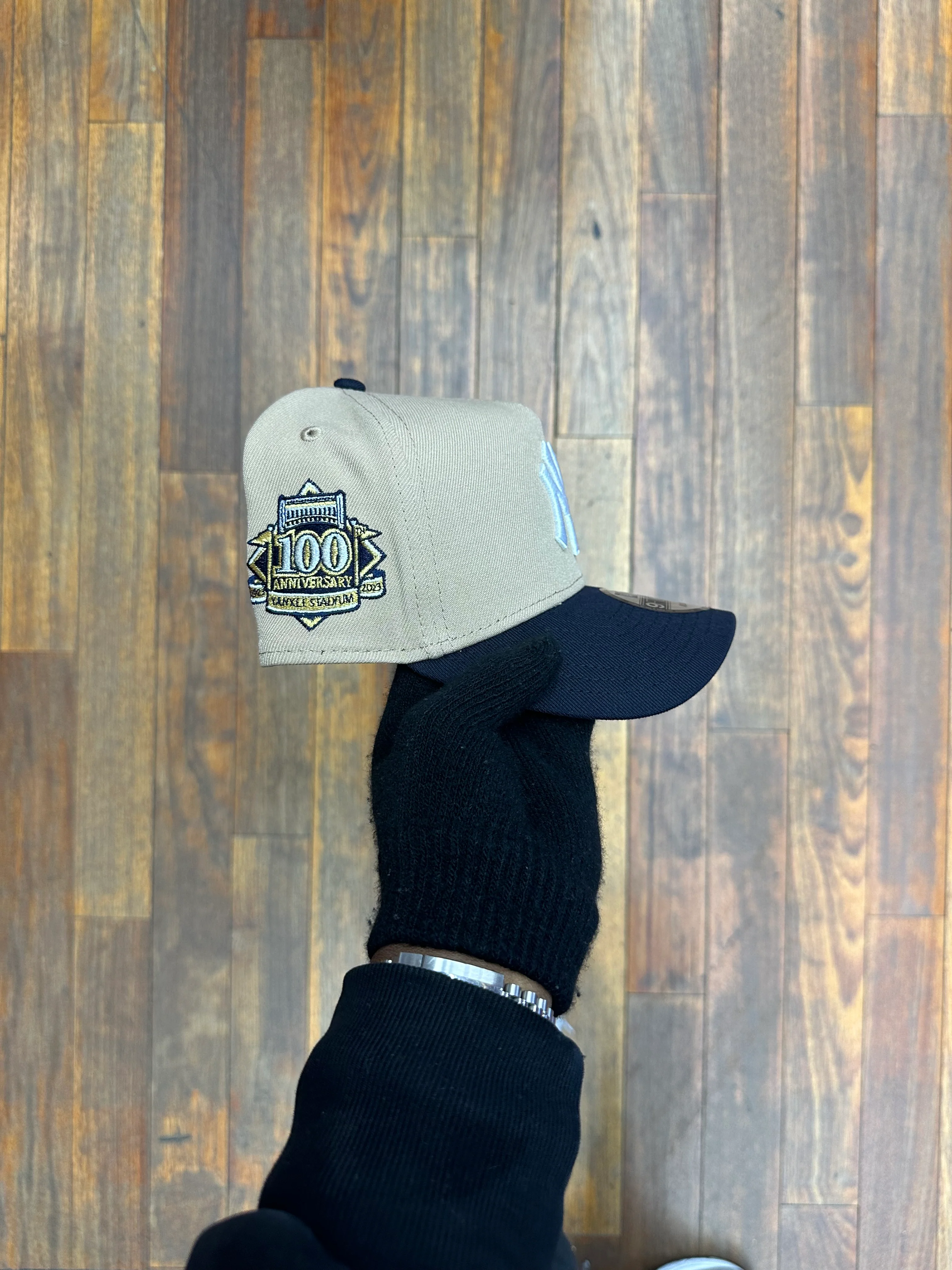 New York Yankees Camel & Navy 940 A-Frame Snap Back 100 Years - Image 4