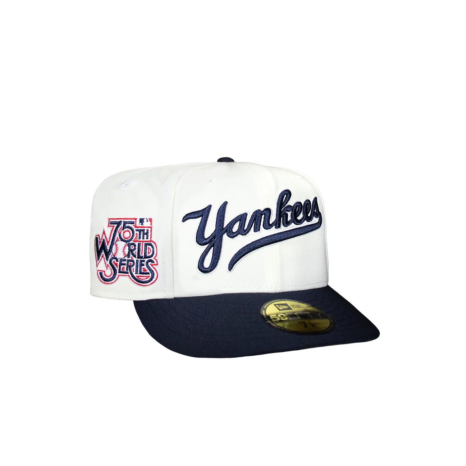 New York Yankees Chrome Creme White & Navy Script 1975 WS - Image 2