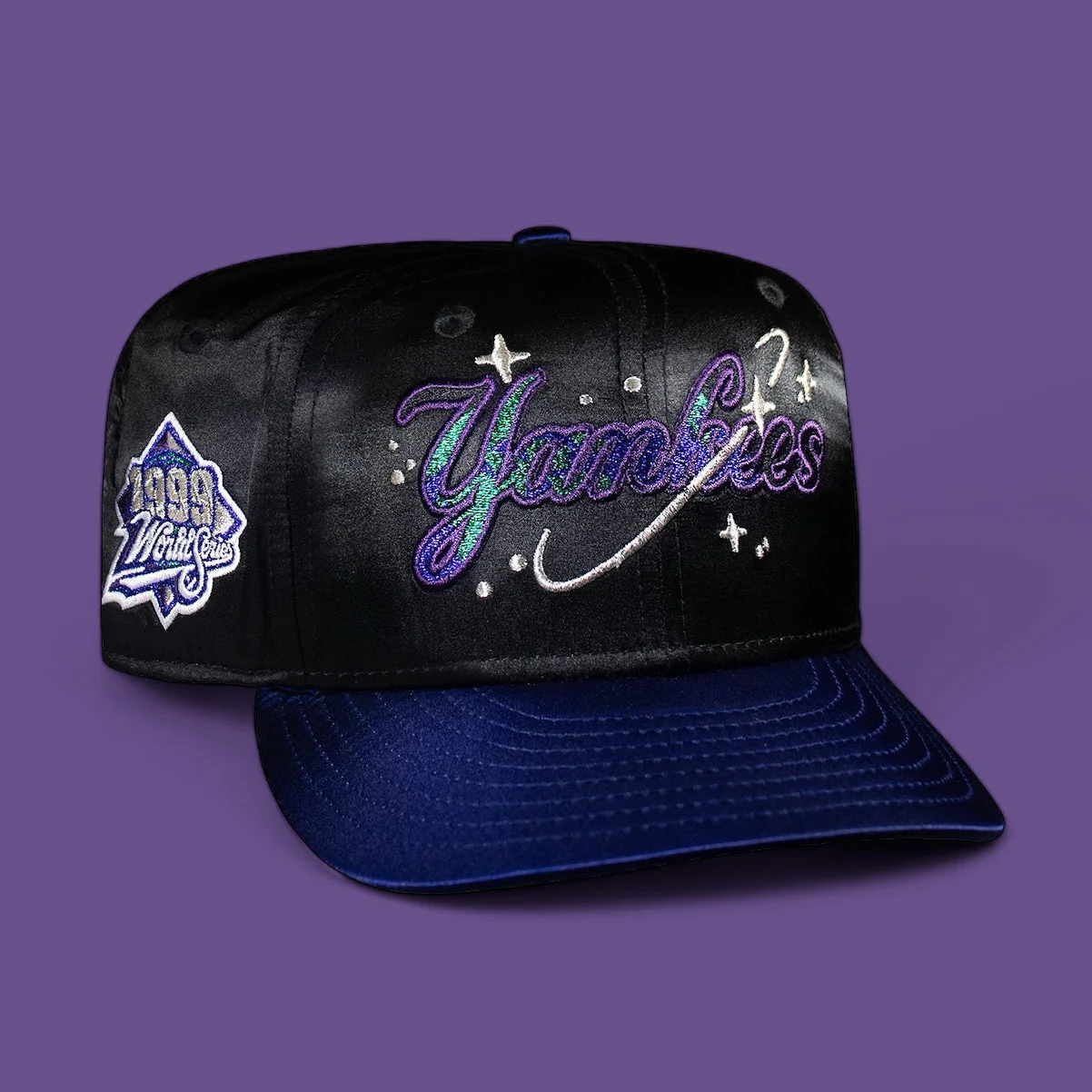 New York Yankees Galaxy Satin Black and Royal Script
