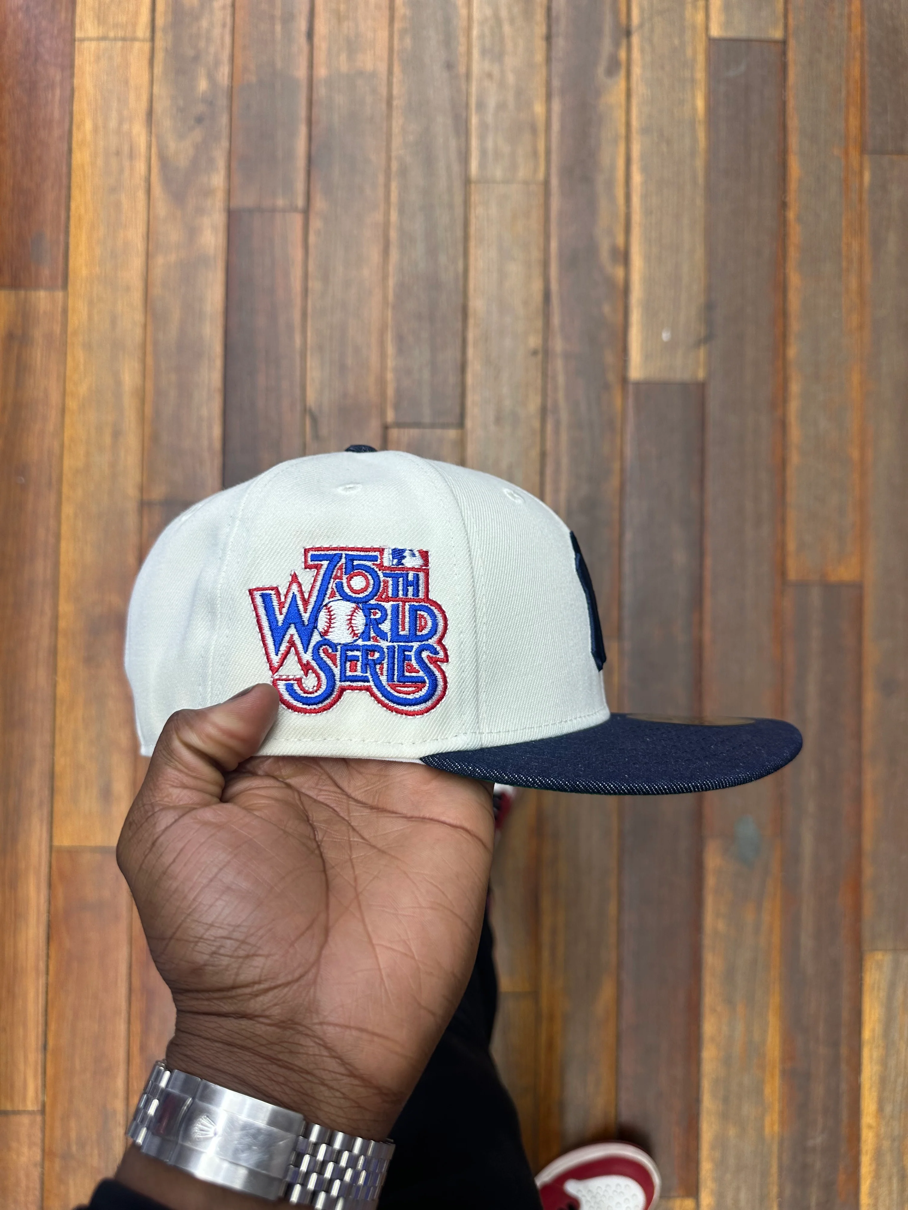 New York Yankees Chrome Creme White & Denim Visor 75th - Image 4