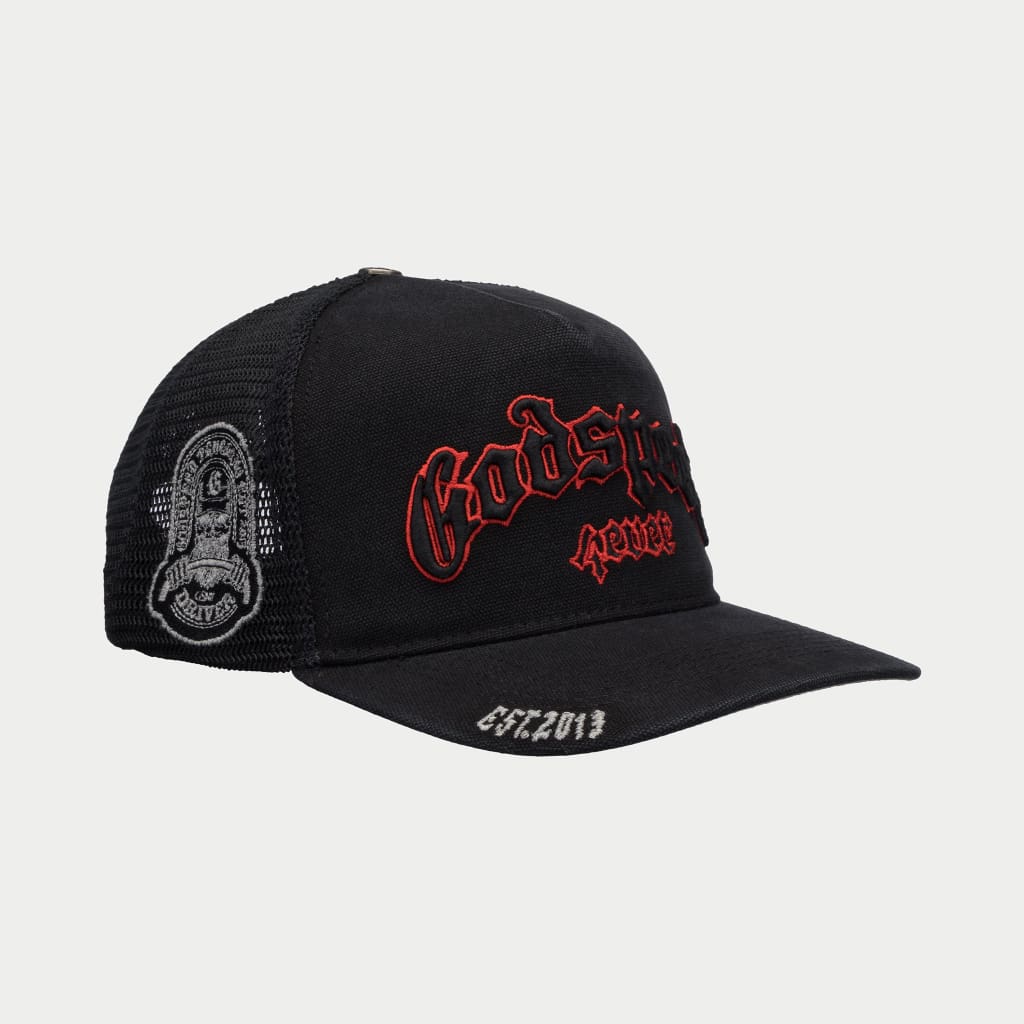 GODSPEED FOREVER TRUCKER HAT (VINTAGE BLACK/RED) - Image 4