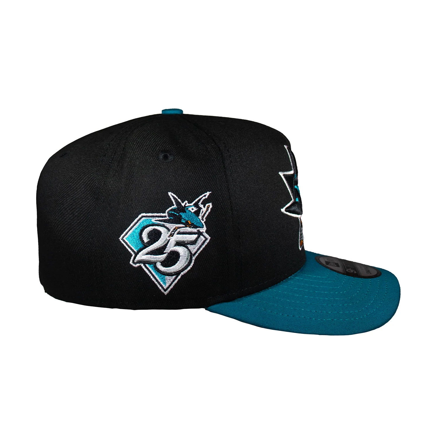 San Jose Sharks Black & Teal 25Th 950 AFrame Snap Back - Image 3